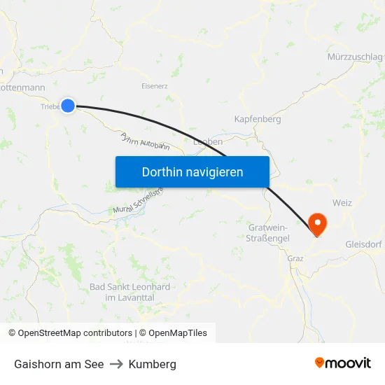 Gaishorn am See to Kumberg map