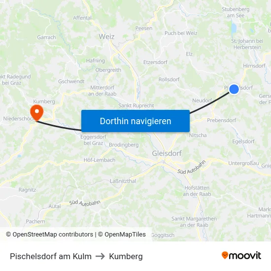 Pischelsdorf am Kulm to Kumberg map