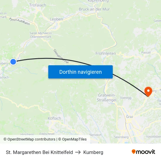 St. Margarethen Bei Knittelfeld to Kumberg map