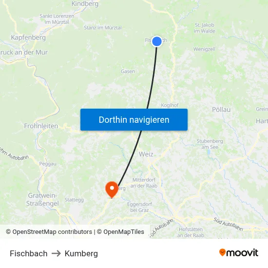Fischbach to Kumberg map