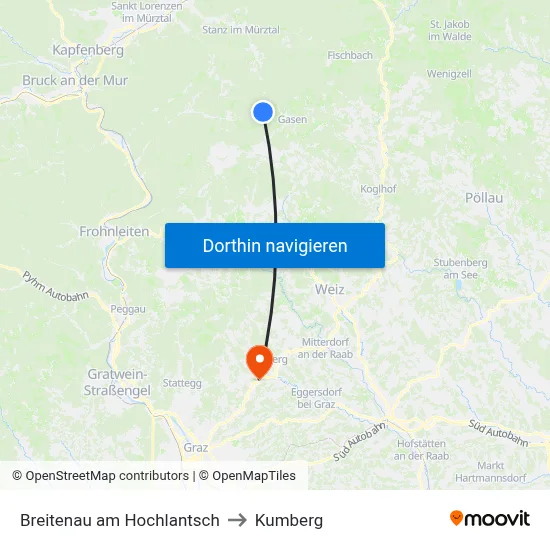 Breitenau am Hochlantsch to Kumberg map