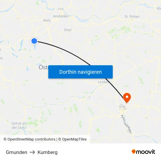 Gmunden to Kumberg map