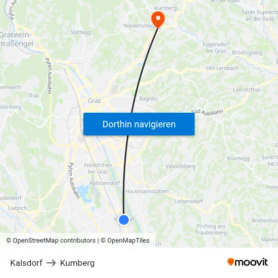 Kalsdorf to Kumberg map