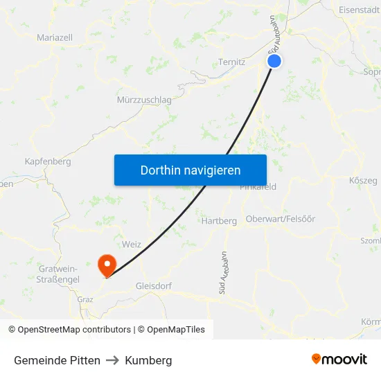 Gemeinde Pitten to Kumberg map
