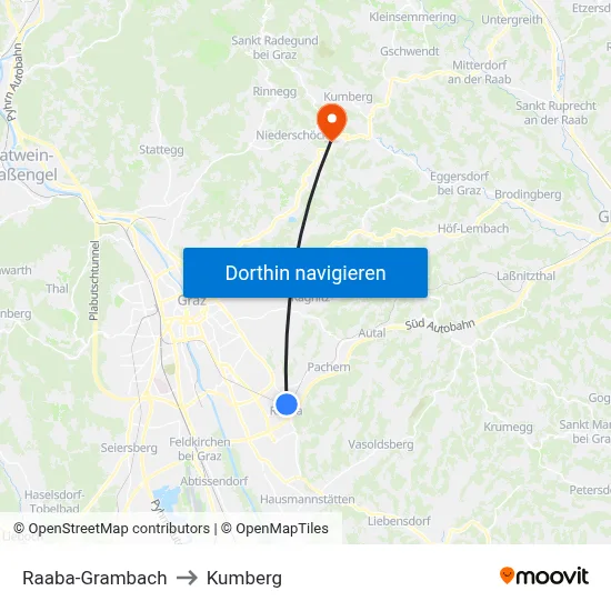 Raaba-Grambach to Kumberg map