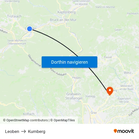 Leoben to Kumberg map