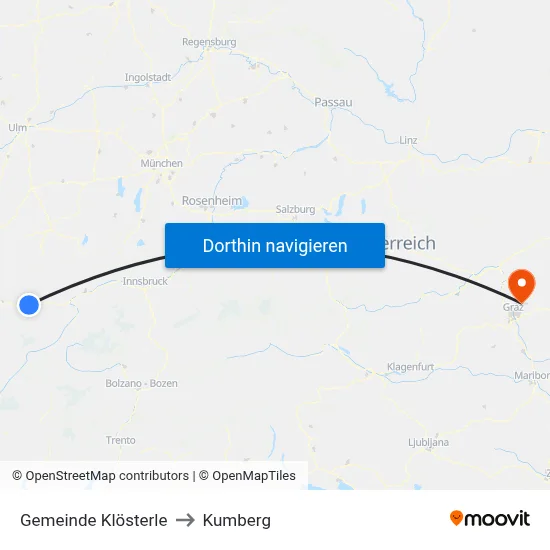 Gemeinde Klösterle to Kumberg map
