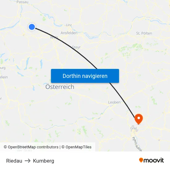Riedau to Kumberg map