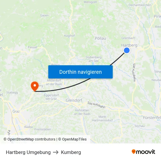 Hartberg Umgebung to Kumberg map