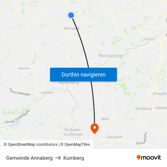 Gemeinde Annaberg to Kumberg map