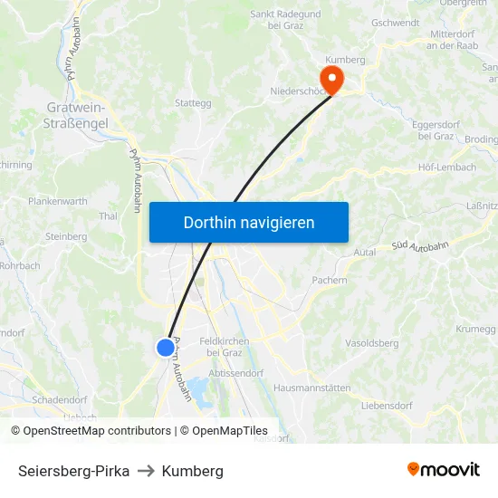 Seiersberg-Pirka to Kumberg map