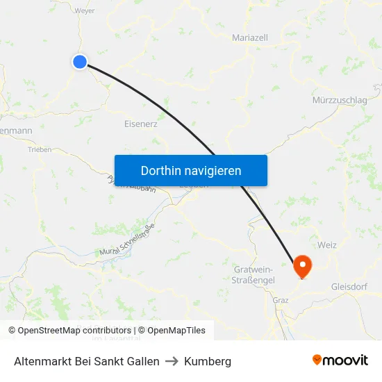 Altenmarkt Bei Sankt Gallen to Kumberg map