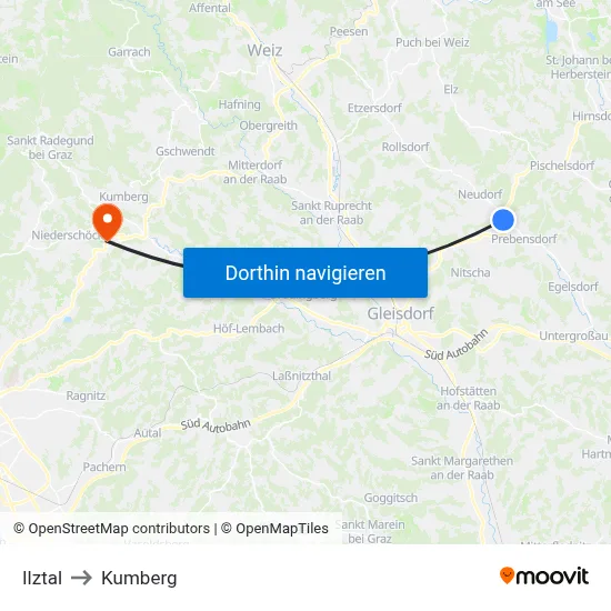 Ilztal to Kumberg map