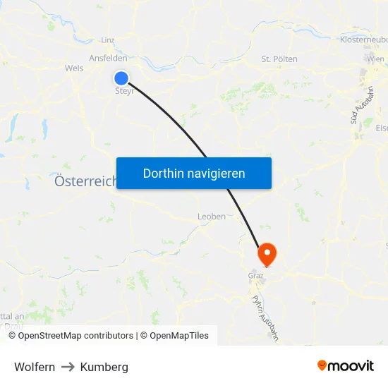 Wolfern to Kumberg map