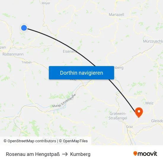 Rosenau am Hengstpaß to Kumberg map