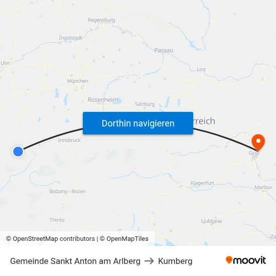 Gemeinde Sankt Anton am Arlberg to Kumberg map
