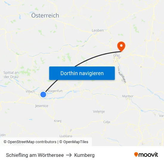 Schiefling am Wörthersee to Kumberg map