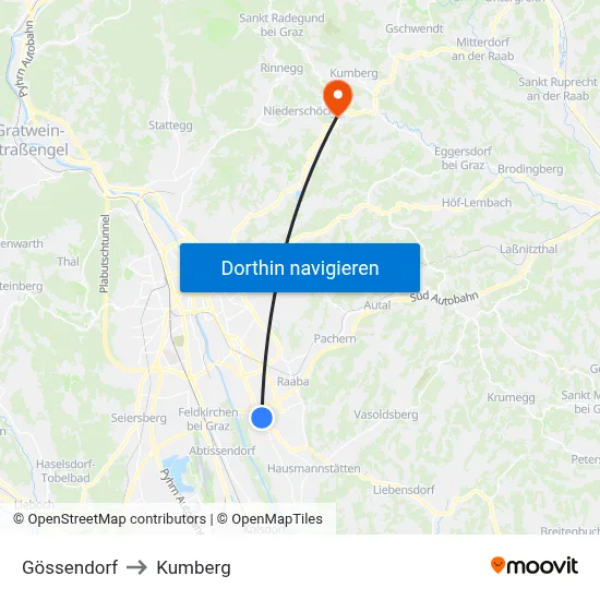 Gössendorf to Kumberg map