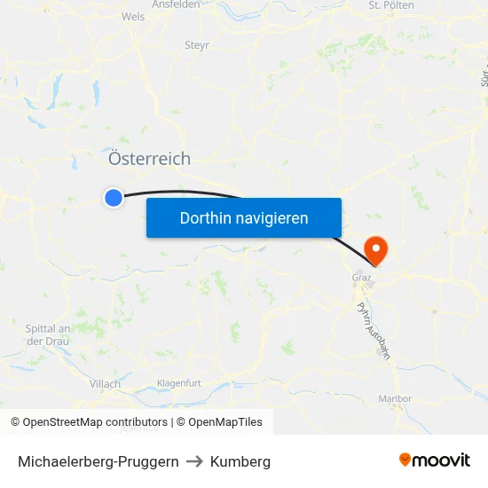 Michaelerberg-Pruggern to Kumberg map