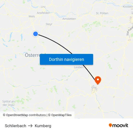 Schlierbach to Kumberg map