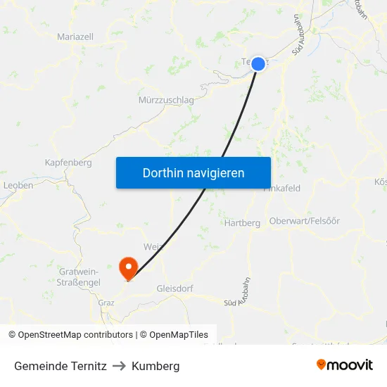 Gemeinde Ternitz to Kumberg map