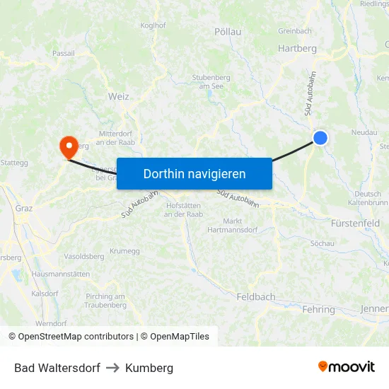 Bad Waltersdorf to Kumberg map