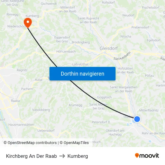 Kirchberg An Der Raab to Kumberg map