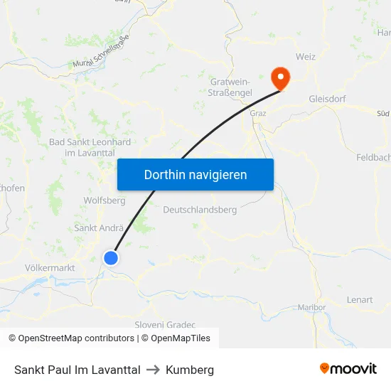 Sankt Paul Im Lavanttal to Kumberg map