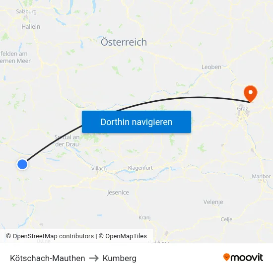 Kötschach-Mauthen to Kumberg map