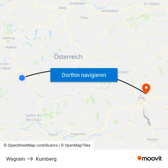 Wagrain to Kumberg map