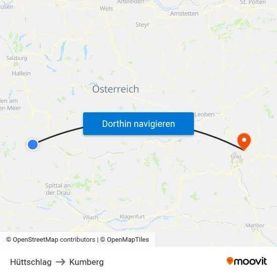 Hüttschlag to Kumberg map