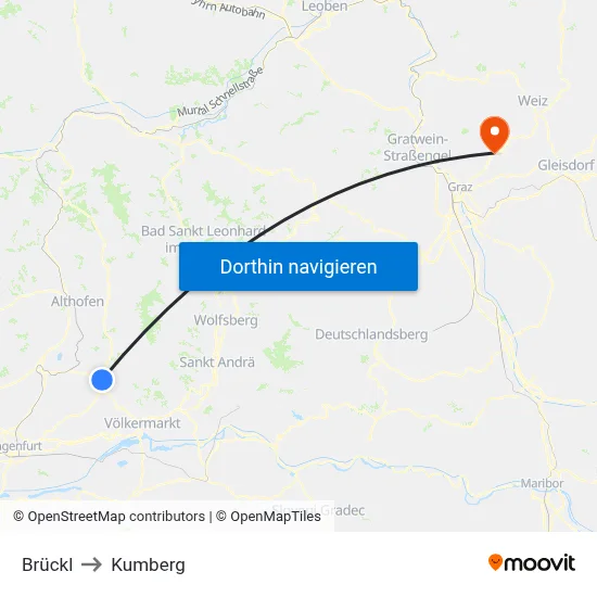 Brückl to Kumberg map