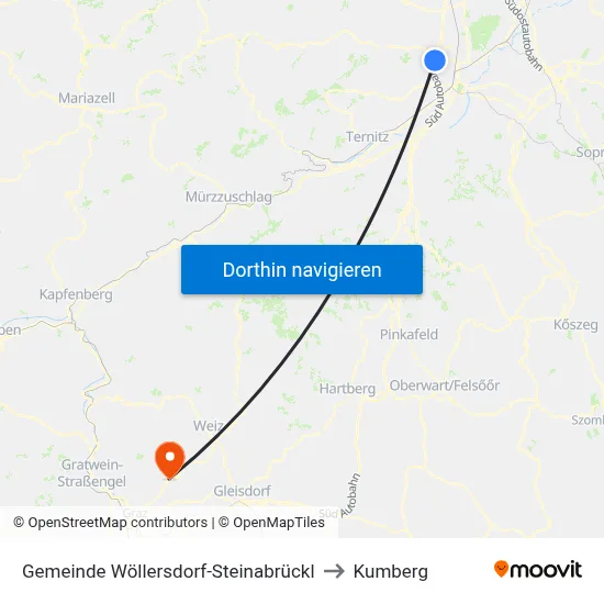 Gemeinde Wöllersdorf-Steinabrückl to Kumberg map