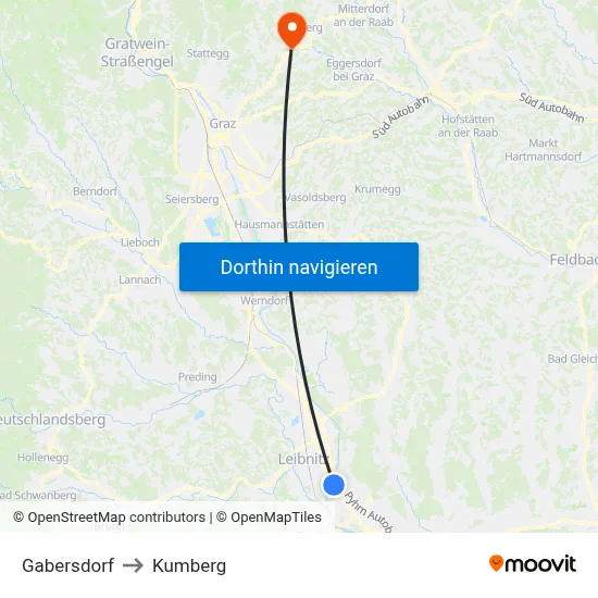 Gabersdorf to Kumberg map