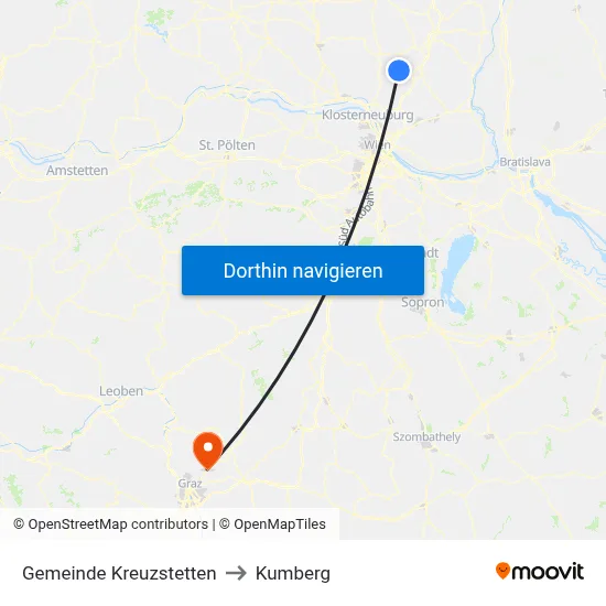 Gemeinde Kreuzstetten to Kumberg map
