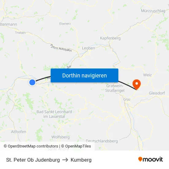 St. Peter Ob Judenburg to Kumberg map