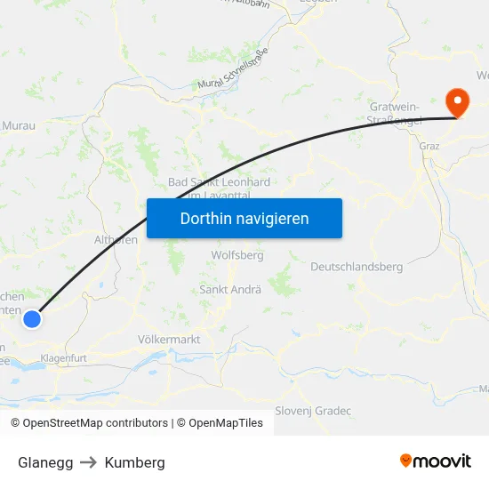 Glanegg to Kumberg map