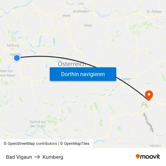 Bad Vigaun to Kumberg map