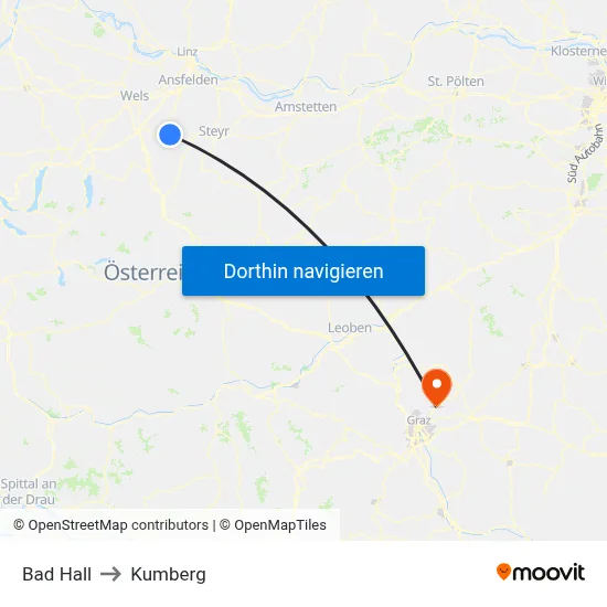 Bad Hall to Kumberg map