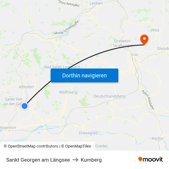 Sankt Georgen am Längsee to Kumberg map