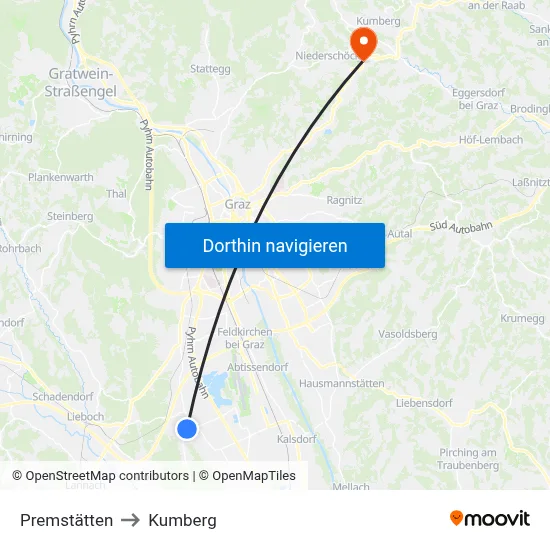Premstätten to Kumberg map