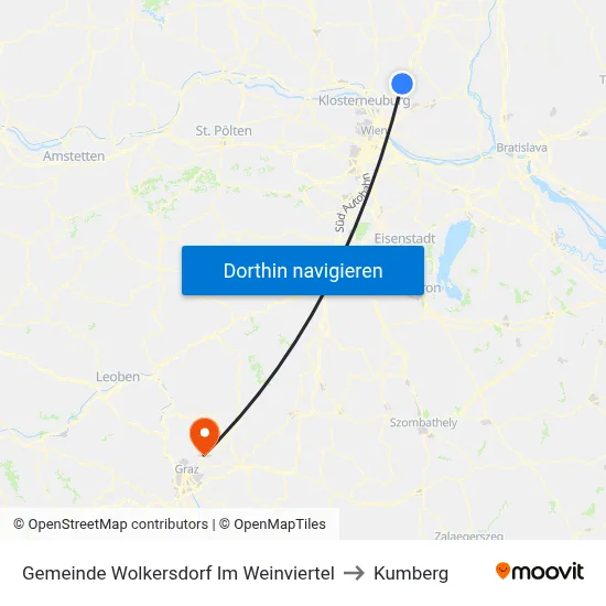 Gemeinde Wolkersdorf Im Weinviertel to Kumberg map