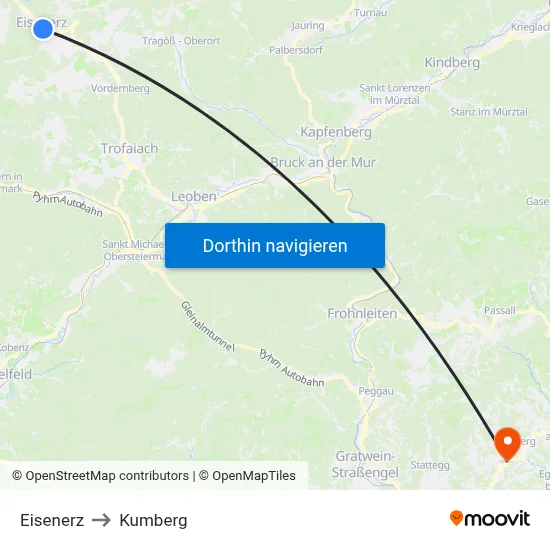 Eisenerz to Kumberg map