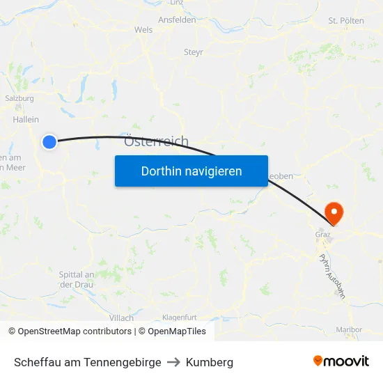 Scheffau am Tennengebirge to Kumberg map