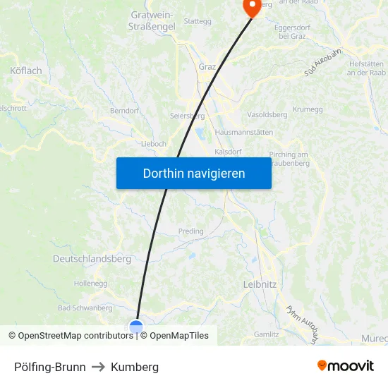 Pölfing-Brunn to Kumberg map