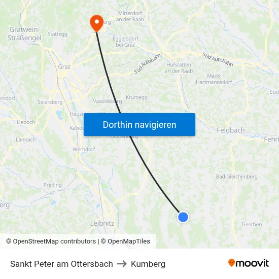Sankt Peter am Ottersbach to Kumberg map