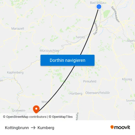 Kottingbrunn to Kumberg map