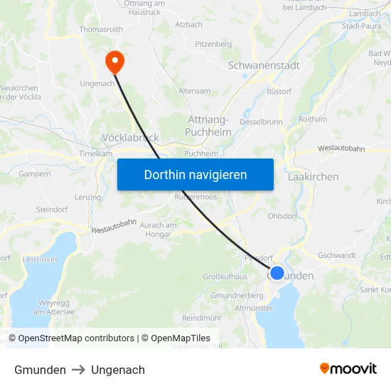 Gmunden to Ungenach map