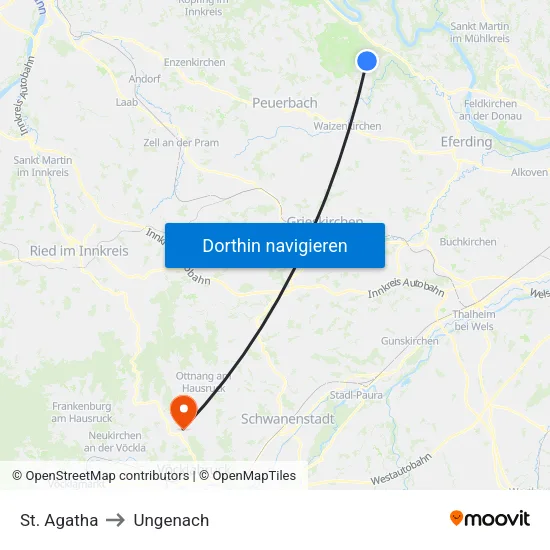 St. Agatha to Ungenach map