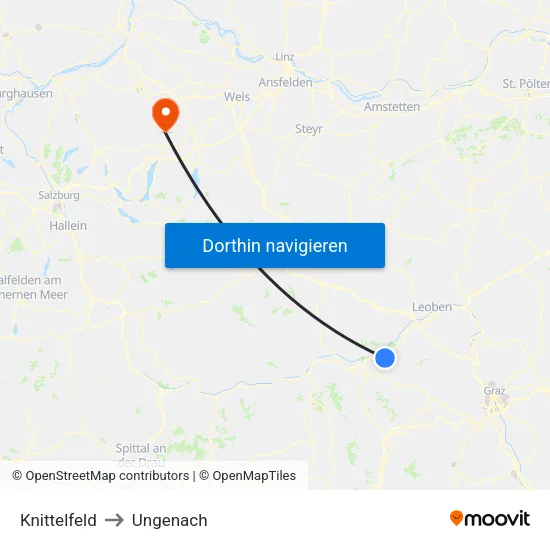 Knittelfeld to Ungenach map